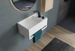 Bernstein Lavabo mural en fonte minérale 50x30x22cm avec porte-serviettes intégré - blanc mat - PB2078* Lavabo