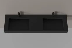 Bernstein Lavabo mural en fonte minérale 153x45x15cm Quartz noir + Console métallique sur pieds 150S* Lavabo
