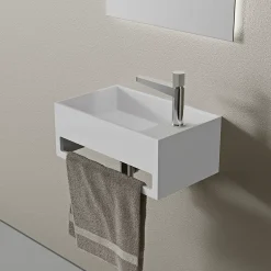 Bernstein Lavabo mural en fonte minérale 50x30x20cm - blanc mat - avec porte-serviettes intégré - PB2078* Lavabo