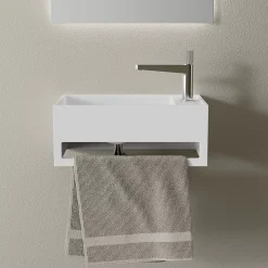 Bernstein Lavabo mural en fonte minérale 50x30x20cm - blanc mat - avec porte-serviettes intégré - PB2078* Lavabo