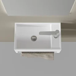 Bernstein Lavabo mural en fonte minérale 50x30x20cm - blanc mat - avec porte-serviettes intégré - PB2078* Lavabo