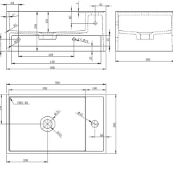 Bernstein Lavabo mural en fonte minérale 50x30x20cm - blanc mat - avec porte-serviettes intégré - PB2078* Lavabo