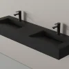 Bernstein Lavabo mural en fonte minérale 153x45x15cm Quartz noir + Console métallique suspendue 150S