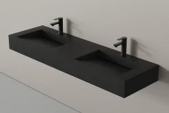 Bernstein Lavabo mural en fonte minérale 153x45x15cm Quartz noir + Console métallique suspendue 150S