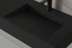 Bernstein Lavabo mural en fonte minérale 153x45x15cm Quartz noir + Console métallique suspendue 150S