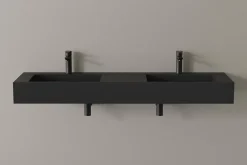 Bernstein Lavabo mural en fonte minérale 153x45x15cm Quartz noir + Console métallique suspendue 150S