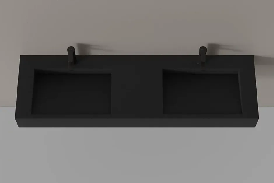 Bernstein Lavabo mural en fonte minérale 153x45x15cm Quartz noir, Sans Console métallique métallique