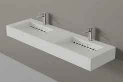 Bernstein Lavabo mural en fonte minérale 153x45x15cm Blanc mat + Console métallique sur pieds 150S* Lavabo