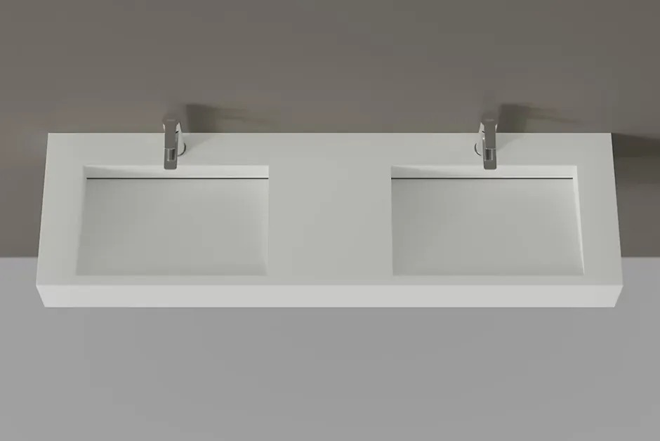 Bernstein Lavabo mural en fonte minérale 153x45x15cm Blanc mat + Console métallique suspendue 150S