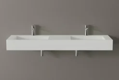 Bernstein Lavabo mural en fonte minérale 153x45x15cm Blanc mat + Console métallique suspendue 150S