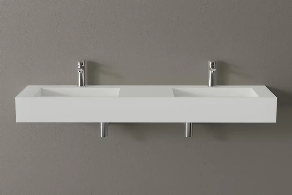Bernstein Lavabo mural en fonte minérale 153x45x15cm Blanc mat + Console métallique suspendue 150S
