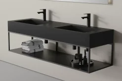Bernstein Lavabo mural en fonte minérale 153x45x15cm Blanc mat + Console métallique suspendue 150S