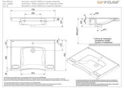 Sanindusa Lavabo mural PMR extra plat galbé normes handicapé porcelaine vitrifée NewWCCare 76x52 blanc avec trop plein