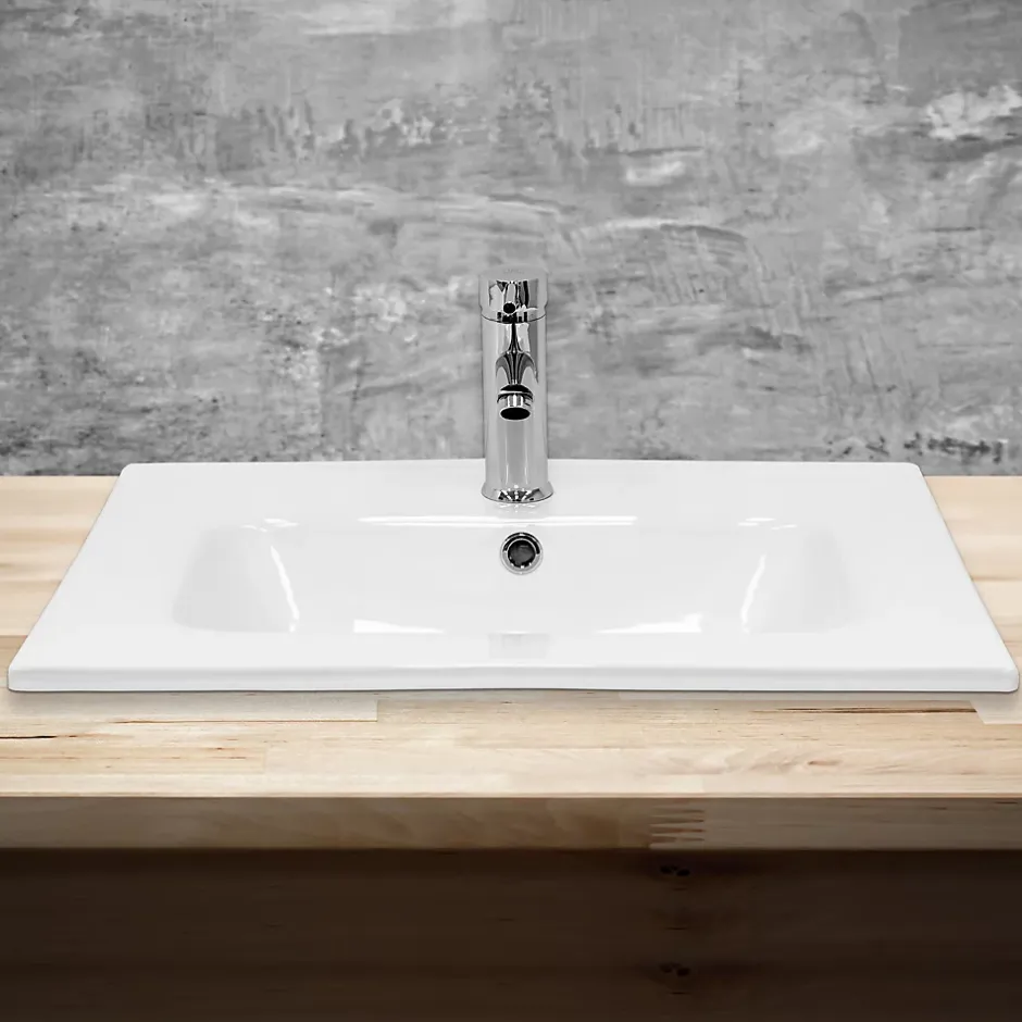 Ml-Design Lavabo éncastre en ceramique blanc vasque lave-main rectangulaire 610x165x460 mm