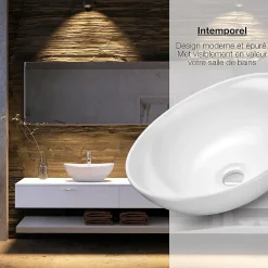 Nature Pro Lavabo ovale avec effet lotus Vasque à poser sans trou pour robinet blanc pur, 41 x 33 x 14,5 cm* Lavabo