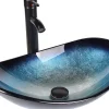 Nature Pro Lavabo Ovale en Verre avec Robinet, Vasque à Poser, Lave-Mains, Bleu Moderne, 53 x 35 x 16 cm* Lavabo