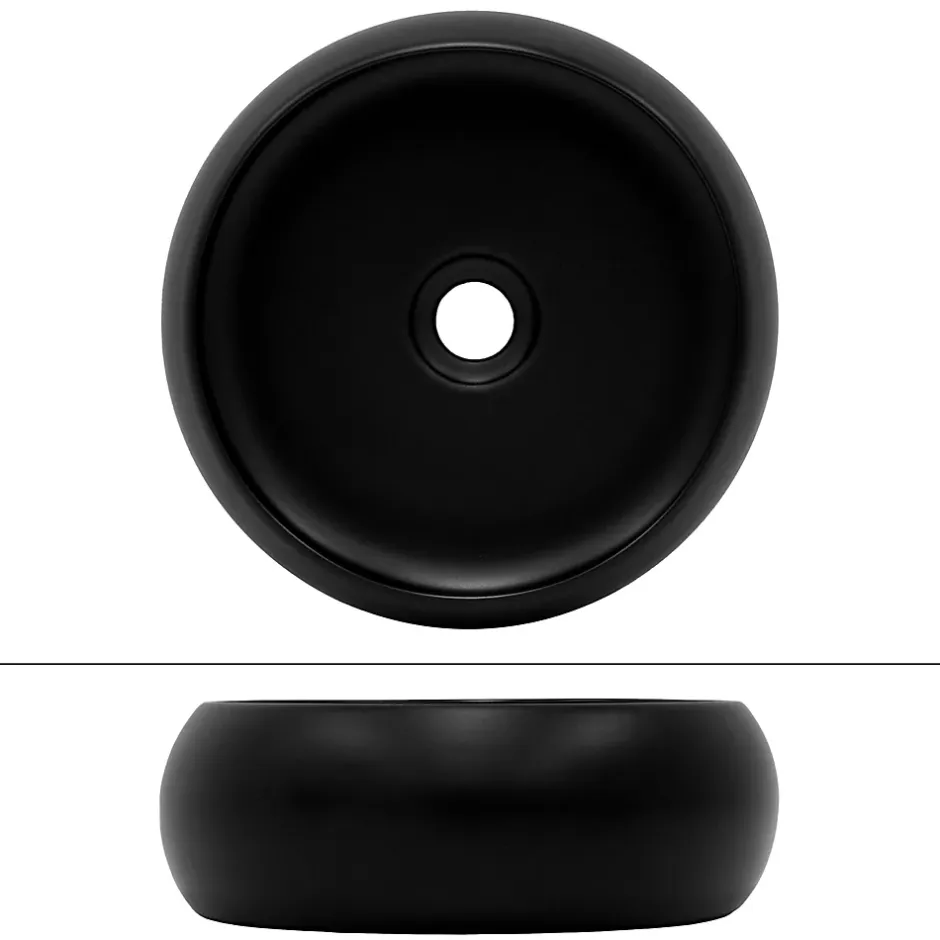 Ml-Design Lavabo rond ceramique noir vasque Evier a poser salle de bain toilette 35x12cm