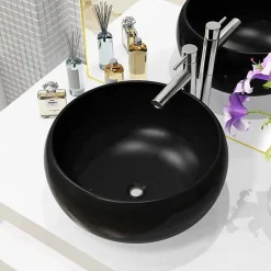 Vidaxl Lavabo rond en céramique noir - - 40 x 15 cm - Design moderne et tendance