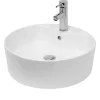 ECD Germany Lavabo Ronde en Céramique, 460x460x155 mm, Blanc, avec Garniture de Vidage