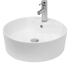 ECD Germany Lavabo Ronde en Céramique, 460x460x155 mm, Blanc, avec Garniture de Vidage
