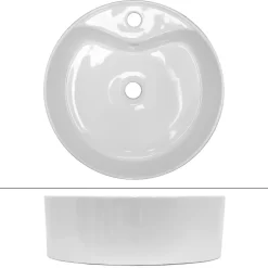 ECD Germany Lavabo Ronde en Céramique, 460x460x155 mm, Blanc, avec Garniture de Vidage