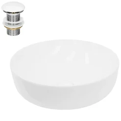 ECD Germany Lavabo salle de bain céramique blanc avec garniture de vidange 400x400x135 mm