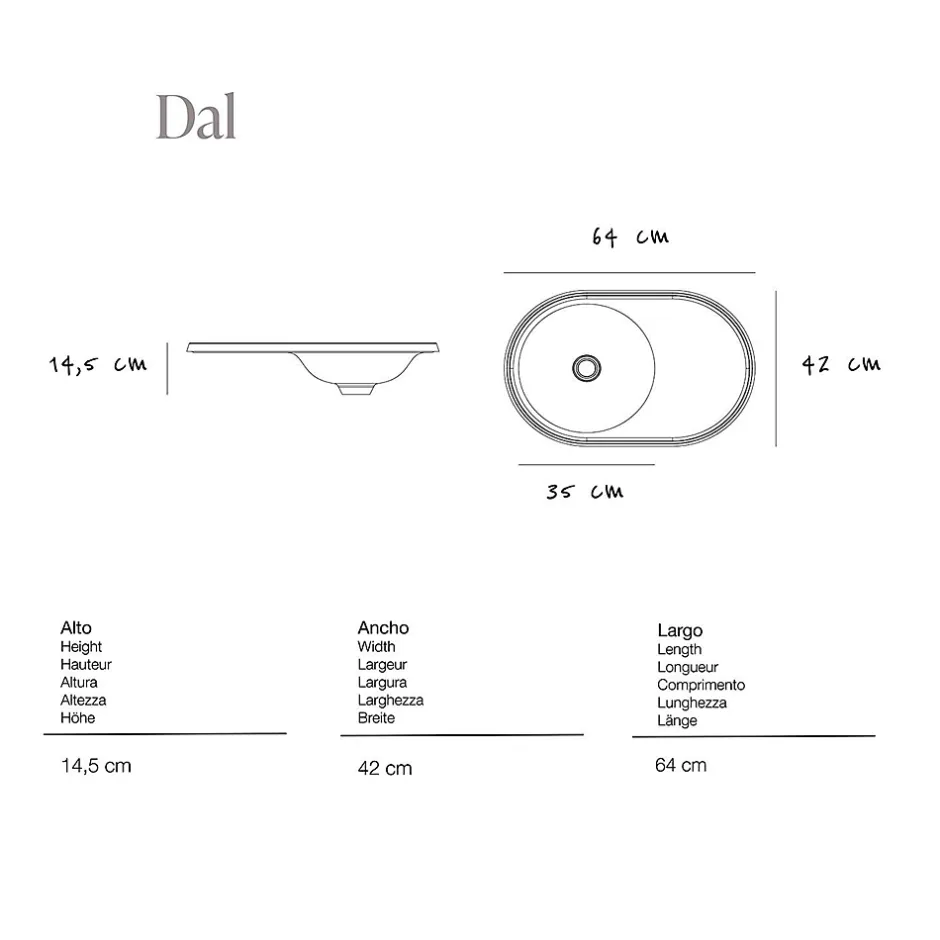 Poalgi Lavabo semi-encastré résine Wraitom 64x14,5x42 cm blanc marfil série DAL* Vasque À Encastrer