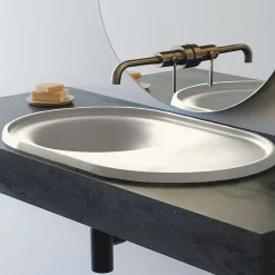 Poalgi Lavabo semi-encastré résine Wraitom 64x14,5x42 cm blanc marfil série DAL* Vasque À Encastrer