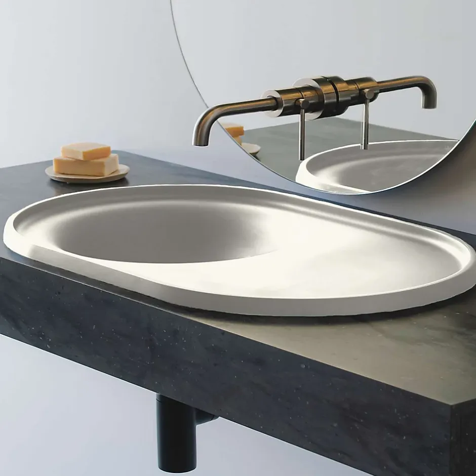 Poalgi Lavabo semi-encastré résine Wraitom 64x14,5x42 cm blanc marfil série DAL* Vasque À Encastrer