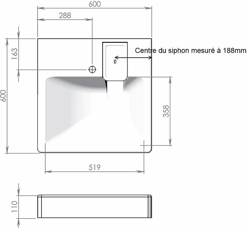 Plusdeplace Lavabo spécial Machine À Laver Gpm2 - Siphon déporté dans le coin - 47cm de profondeur libéré sous la vasque - Pour machine à lave* Lavabo