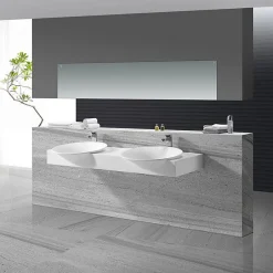 Rue Du Bain Lavabo Suspendu Double Vasque Solid surface Blanc Mat 140x45cm -Effect* Lavabo