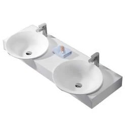 Rue Du Bain Lavabo Suspendu Double Vasque Solid surface Blanc Mat 140x45cm -Effect* Lavabo