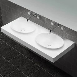 Rue Du Bain Lavabo Suspendu Double Vasque Moulées Solid surface Blanc 120cm Origin* Plan Double Vasque