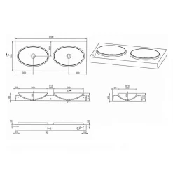 Rue Du Bain Lavabo Suspendu Double Vasque Moulées Solid surface Blanc 120cm Origin* Plan Double Vasque