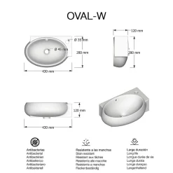 Poalgi Lavabo suspendu OVAL-W céramique 43x12x28 cm blanc