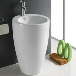 Rue Du Bain Lavabo Totem Rond - Céramique Blanc - 50x85 cm - Ove