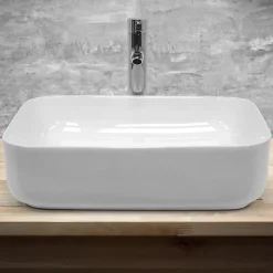 ECD Germany Lavabo vasque a poser ceramique lave-main salle de bain blanc 505 x 395 x 135 mm