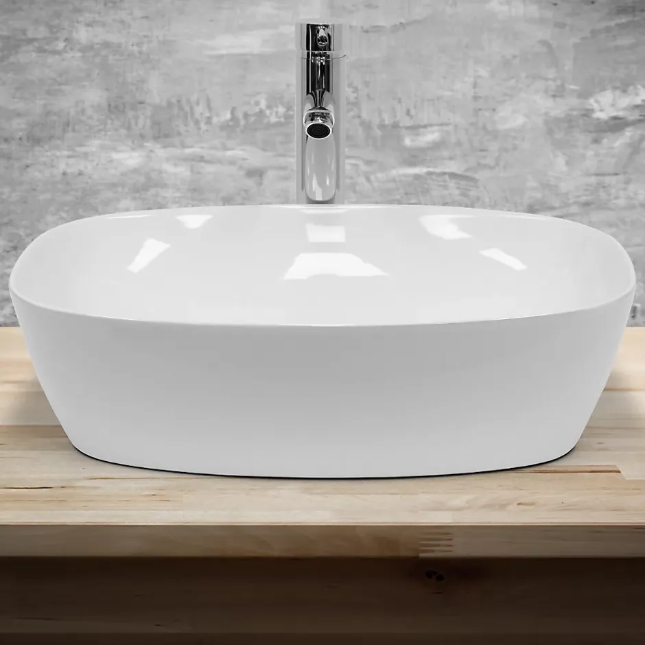 ECD Germany Lavabo vasque a poser en ceramique blanche Evier ovale salle de bain 505x385 mm
