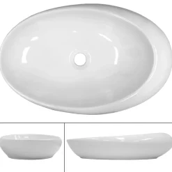 ECD Germany Lavabo vasque a poser en ceramique blanche Evier ovale salle de bain 585x375 mm* Vasque À Poser