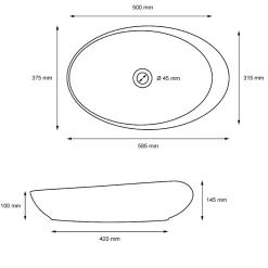 ECD Germany Lavabo vasque a poser en ceramique blanche Evier ovale salle de bain 585x375 mm* Vasque À Poser