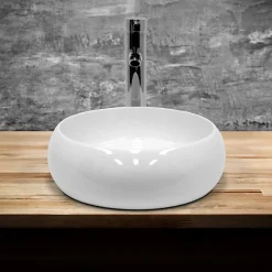 ECD Germany Lavabo vasque a poser salle de bain en ceramique rond 350 mm design moderne* Vasque À Poser