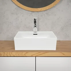 ECD Germany Lavabo vasque salle de bain en céramique suspendu / à poser angulaire 415x360mm