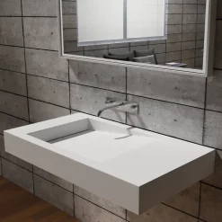 Bernstein Lavabo Vasque suspendu blanc mat 100x50x12cm en fonte minérale, montage mural, sans trou robinetterie - PB2155