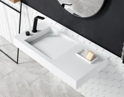 Bernstein Lavabo Vasque suspendu blanc mat 100x50x12cm en fonte minérale, montage mural, sans trou robinetterie - PB2155