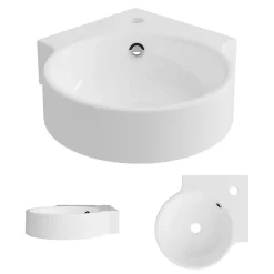 Lavaberg Lave main d'angle à suspendre Minéral Composite Blanc Brillant 38x38cm, H12,2cm, SAGA by Sanizéo