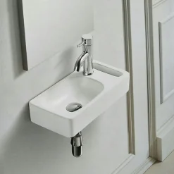 Rue Du Bain Lave main Rectangle 44 cm avec Porte serviette Céramique Blanc- Pratic