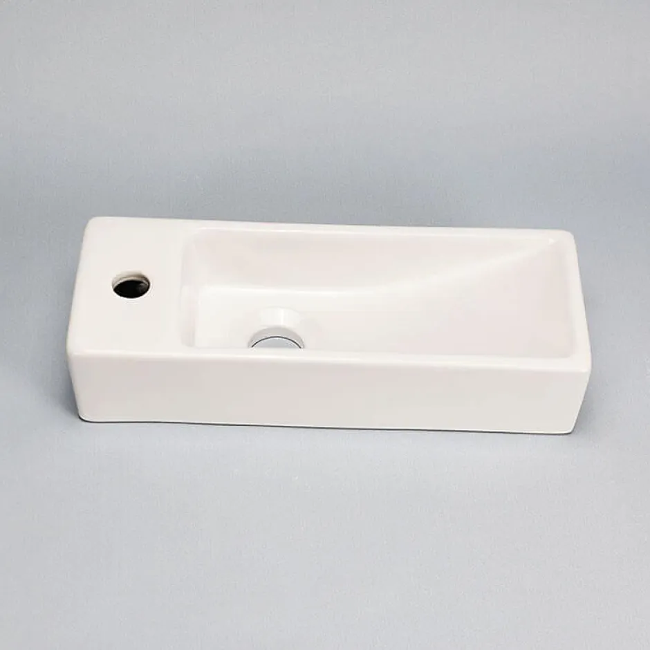 Rue Du Bain Lave main Rectangle Gauche Céramique Blanc 38x15 cm - Minimalist