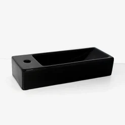 Rue Du Bain Lave main Rectangulaire Gauche Céramique Noire - 38x15 cm - Minimalist