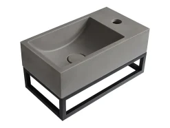 Vente-unique Lave main suspendu en béton avec support - Robinetterie à droite - L40 x l22 cm - UCHAMI