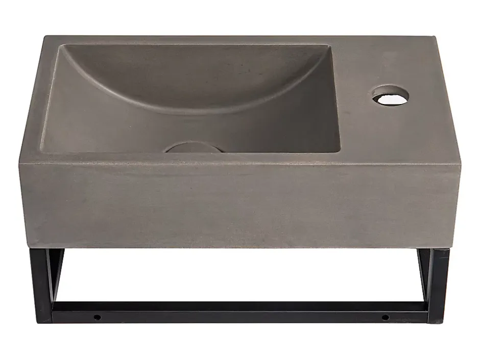 Vente-unique Lave main suspendu en béton avec support - Robinetterie à droite - L40 x l22 cm - UCHAMI